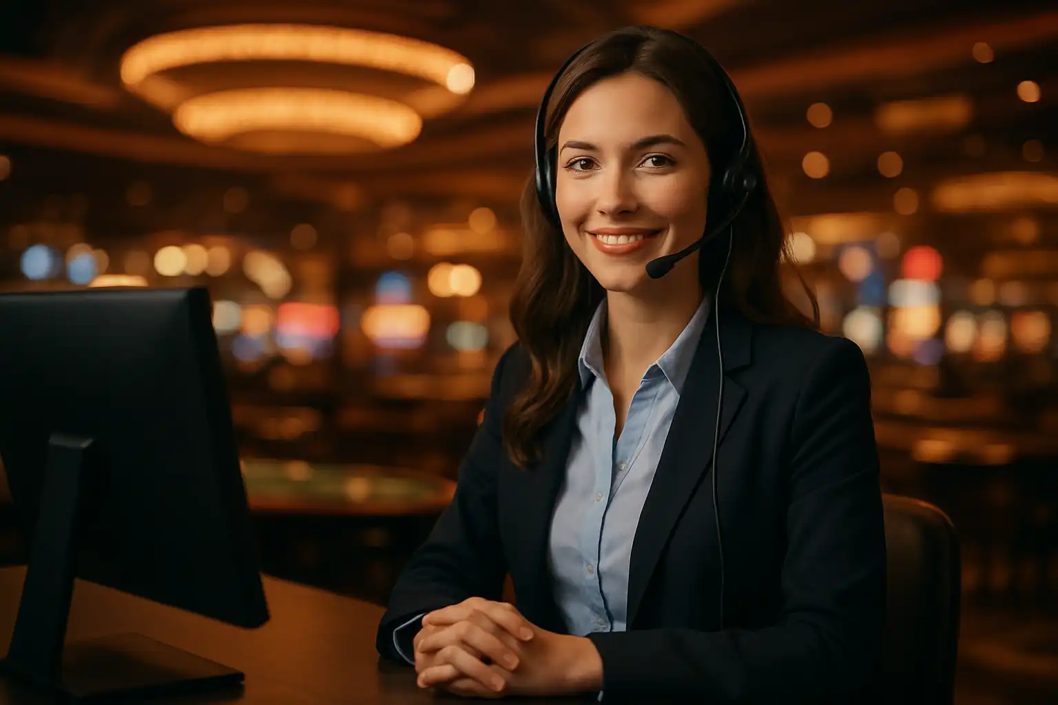 BetArenas support desk agent assisting a player from the Champions Plaza lounge